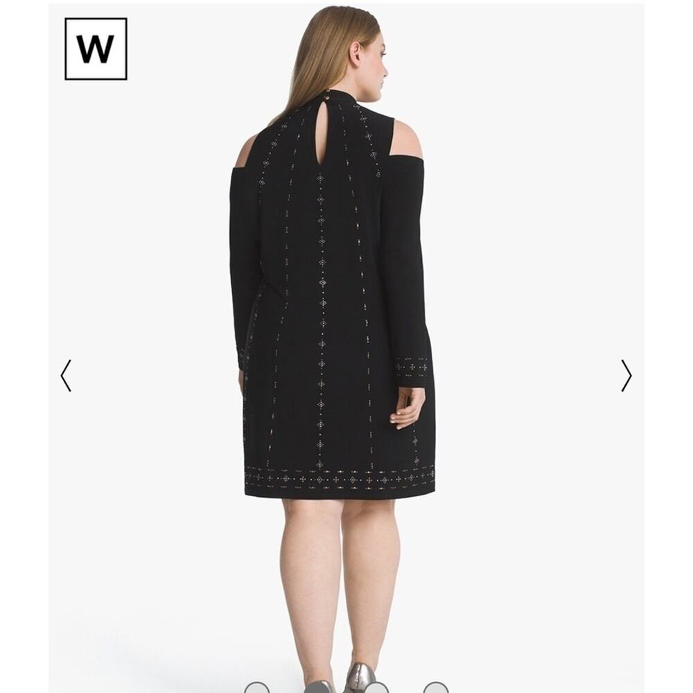 WhiteHouse BlackMarket‎ Cold-Shoulder Black Knit Shift Dress Size Large - Picture 2 of 16